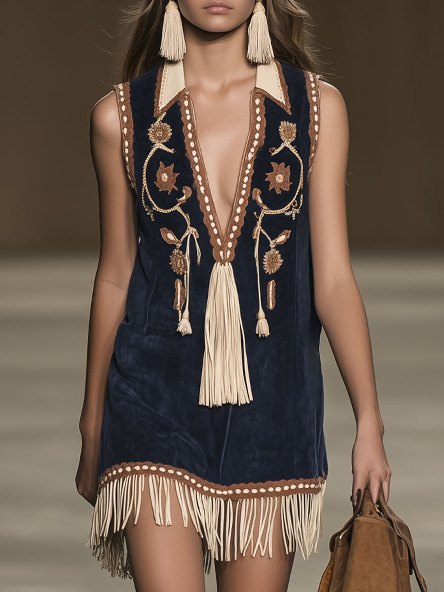 IANTHE | FRINGE MINI DRESS - Navy