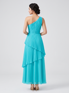 ILENE | ONE SHOULDER TIERED MAXI DRESS - Bright Aqua