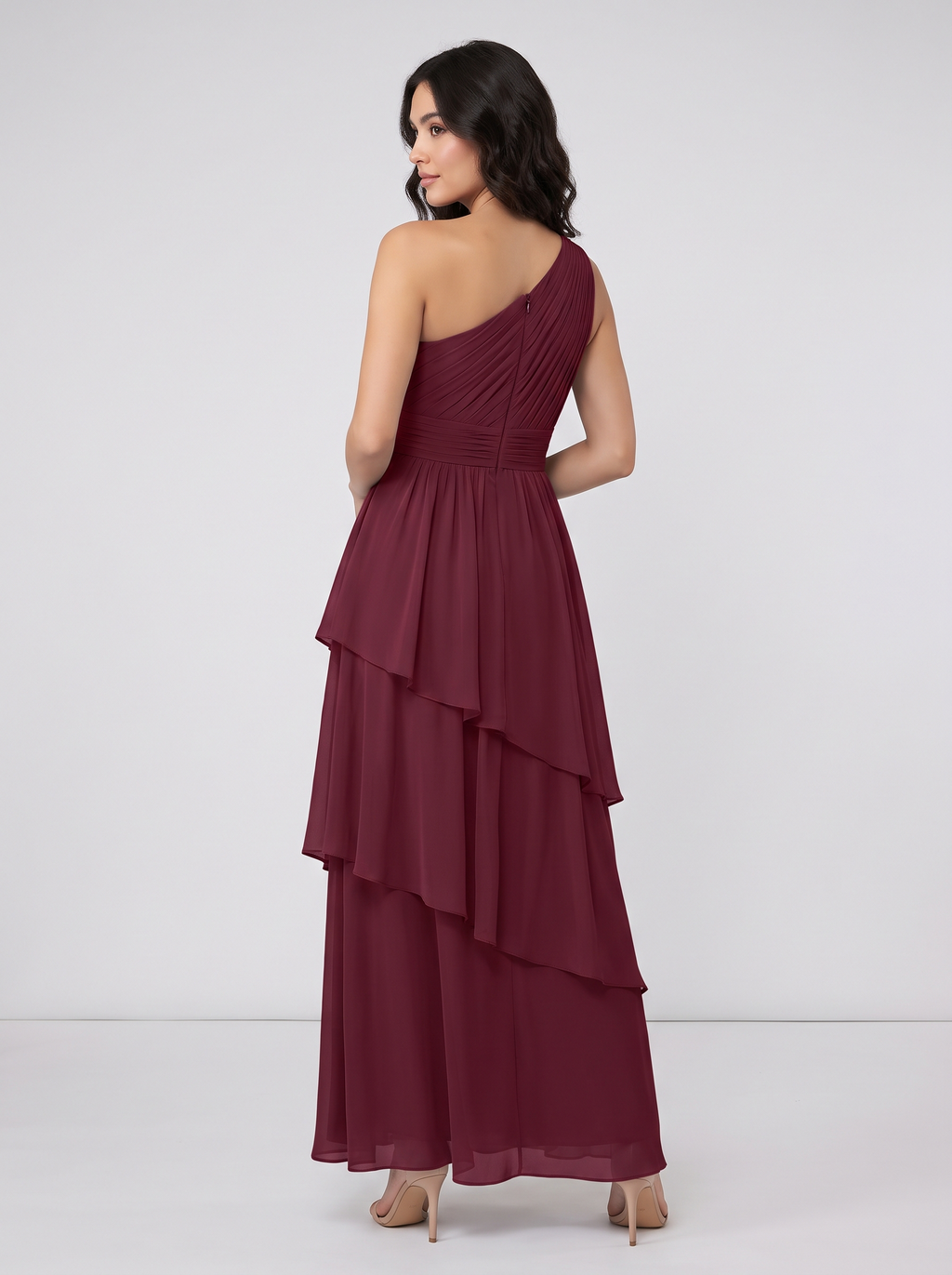 ILENE | ONE SHOULDER TIERED MAXI DRESS - Burgundy