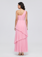 ILENE | ONE SHOULDER TIERED MAXI DRESS - Candy Pink
