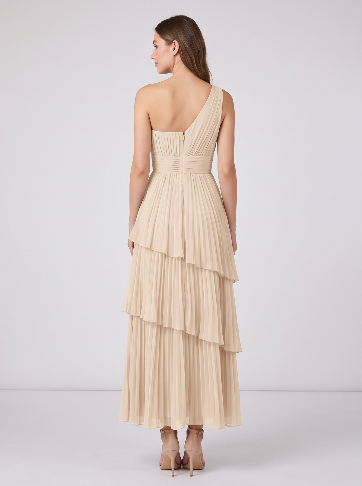 ILENE | ONE SHOULDER TIERED MAXI DRESS - Champagne