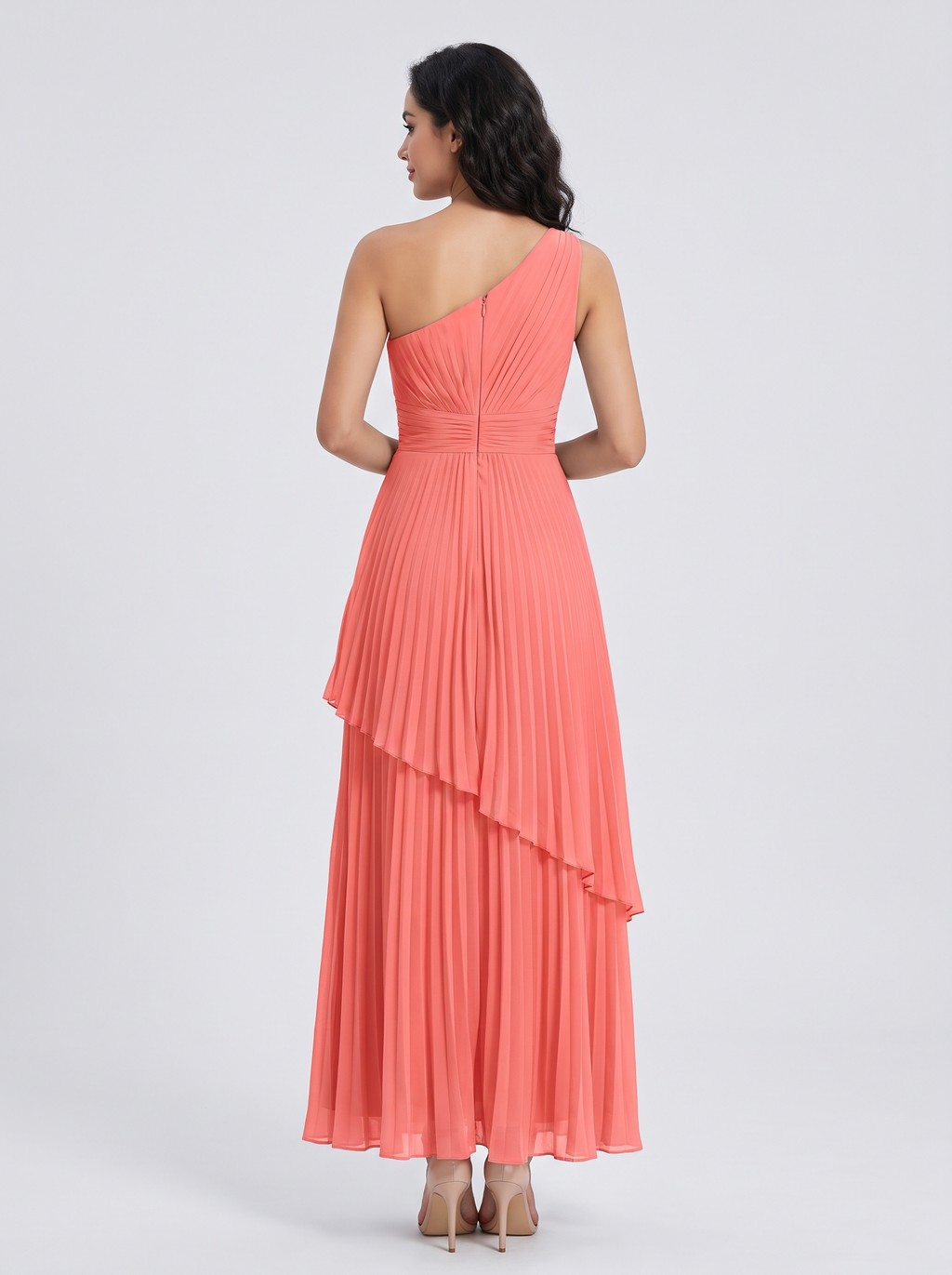 ILENE | ONE SHOULDER TIERED MAXI DRESS - Coral