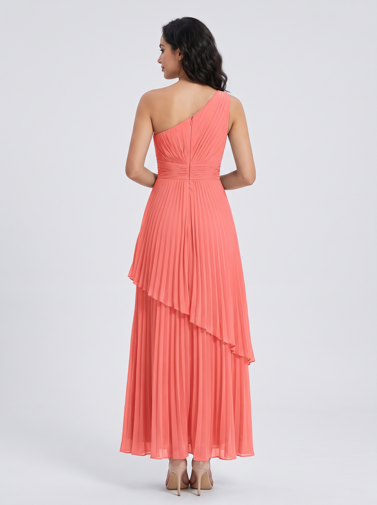 ILENE | ONE SHOULDER TIERED MAXI DRESS - Coral