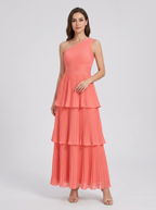 ILENE | ONE SHOULDER TIERED MAXI DRESS - Coral