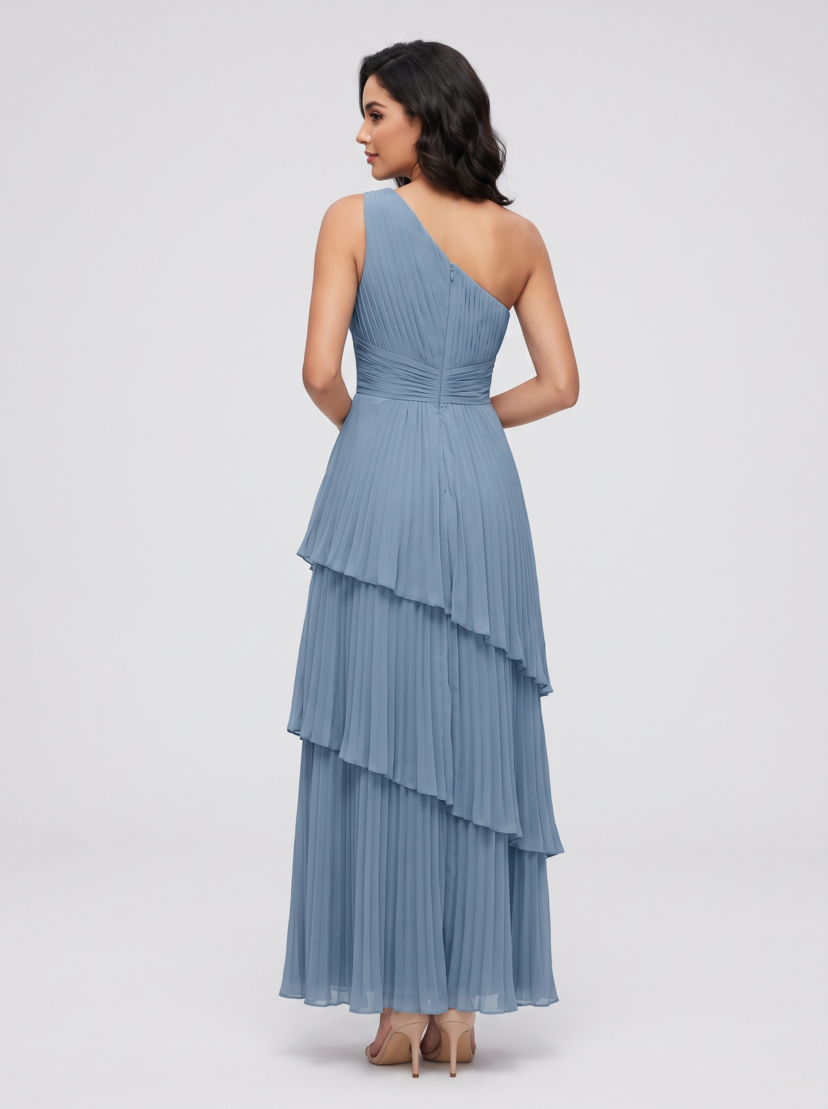 ILENE | ONE SHOULDER TIERED MAXI DRESS - Dusty Blue