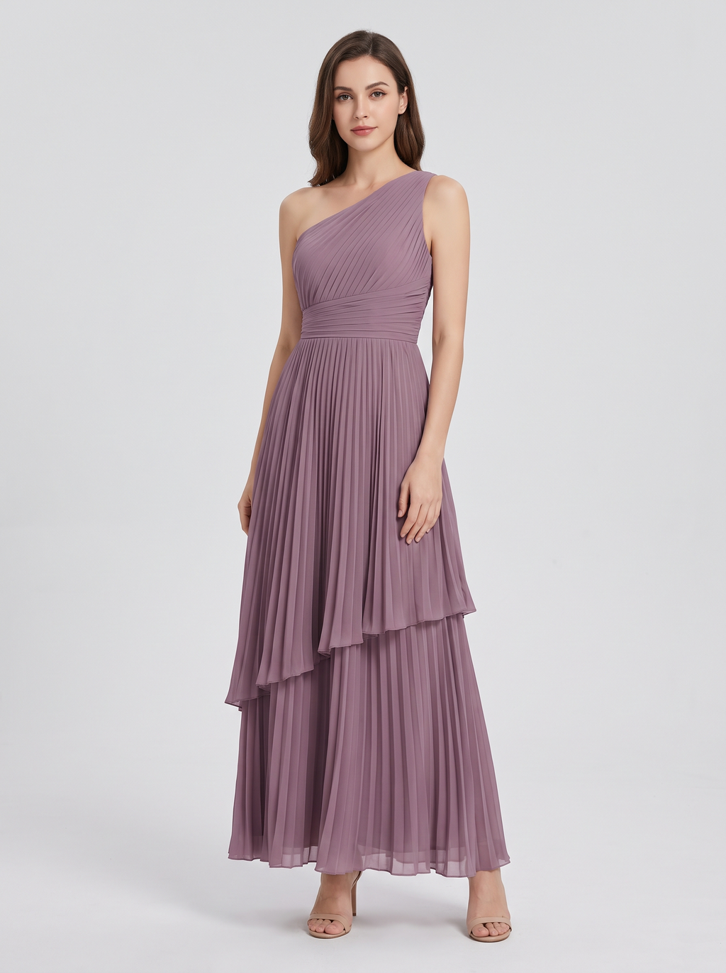 ILENE | ONE SHOULDER TIERED MAXI DRESS - Dusty Purple