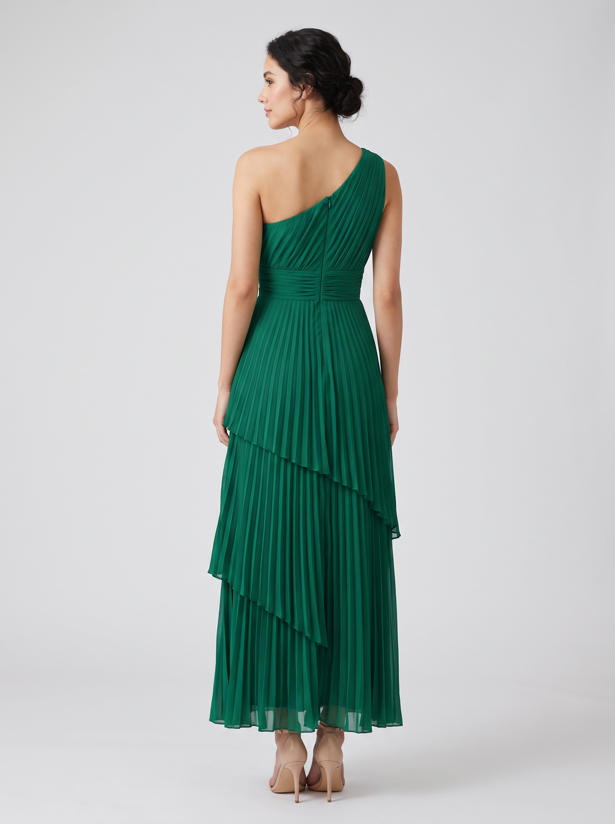ILENE | ONE SHOULDER TIERED MAXI DRESS - Emerald Green