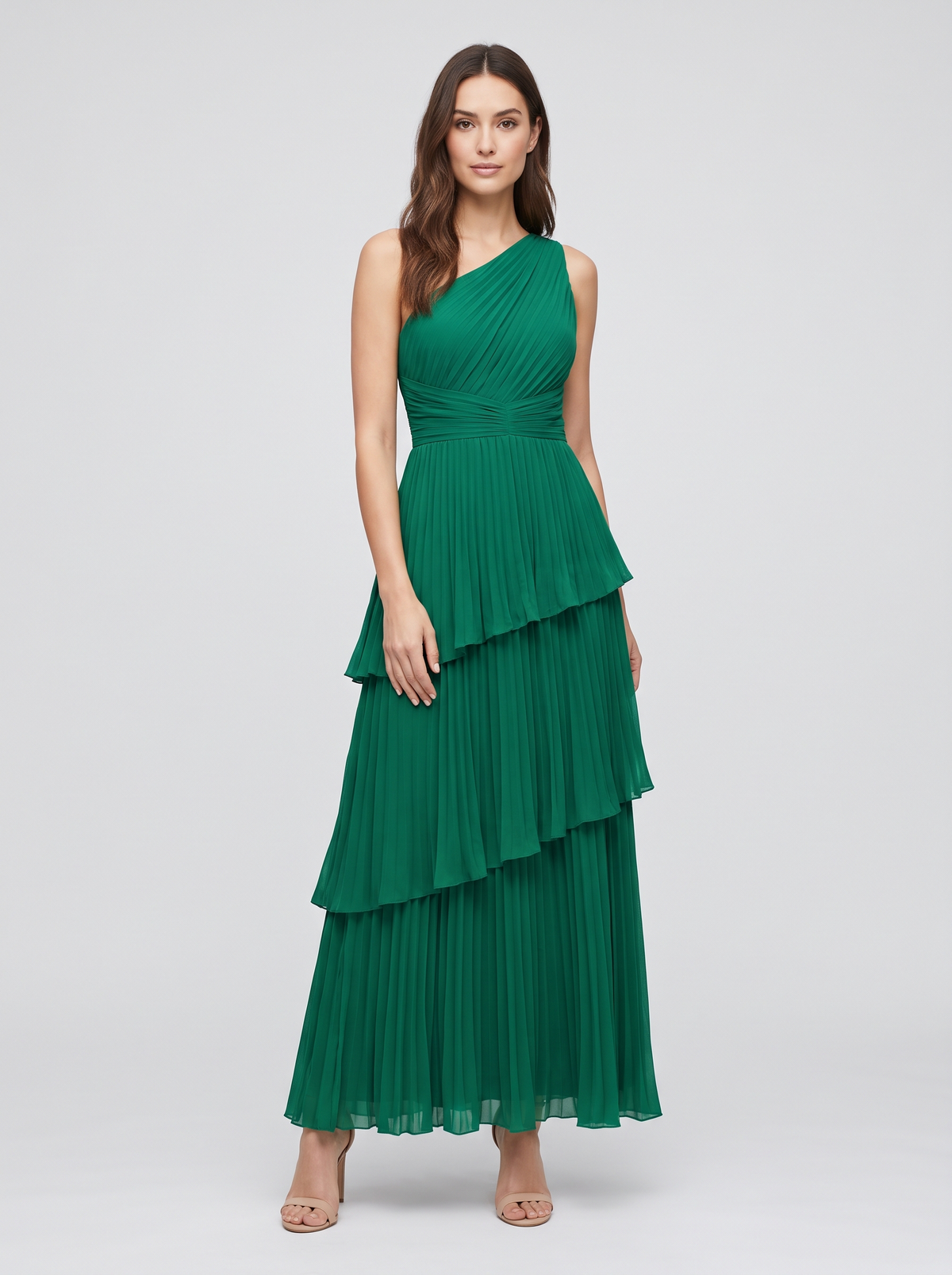 ILENE | ONE SHOULDER TIERED MAXI DRESS - Emerald Green