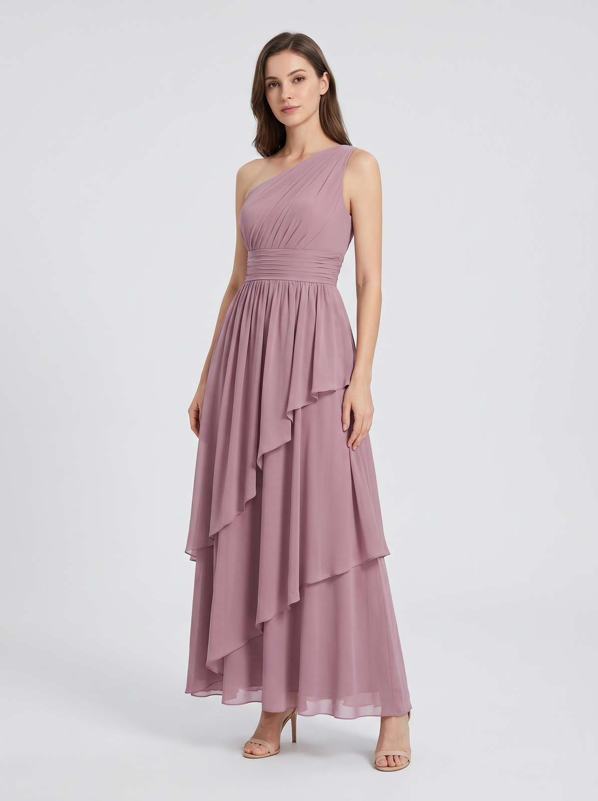 ILENE | ONE SHOULDER TIERED MAXI DRESS - Mauve
