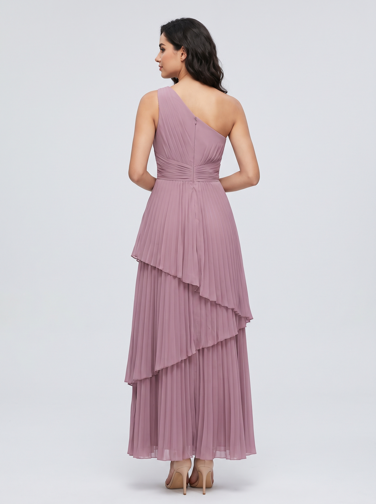 ILENE | ONE SHOULDER TIERED MAXI DRESS - Mauve