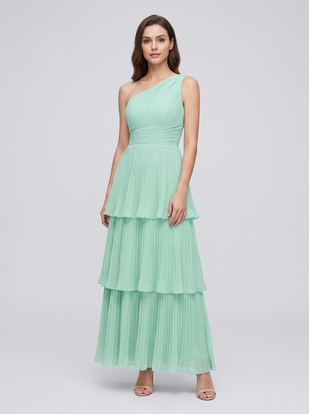 ILENE | ONE SHOULDER TIERED MAXI DRESS - Mint Green