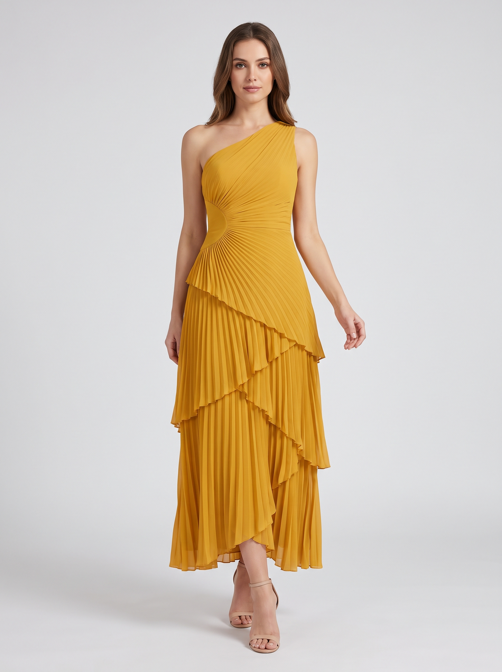 ILENE | ONE SHOULDER TIERED MAXI DRESS - Mustard