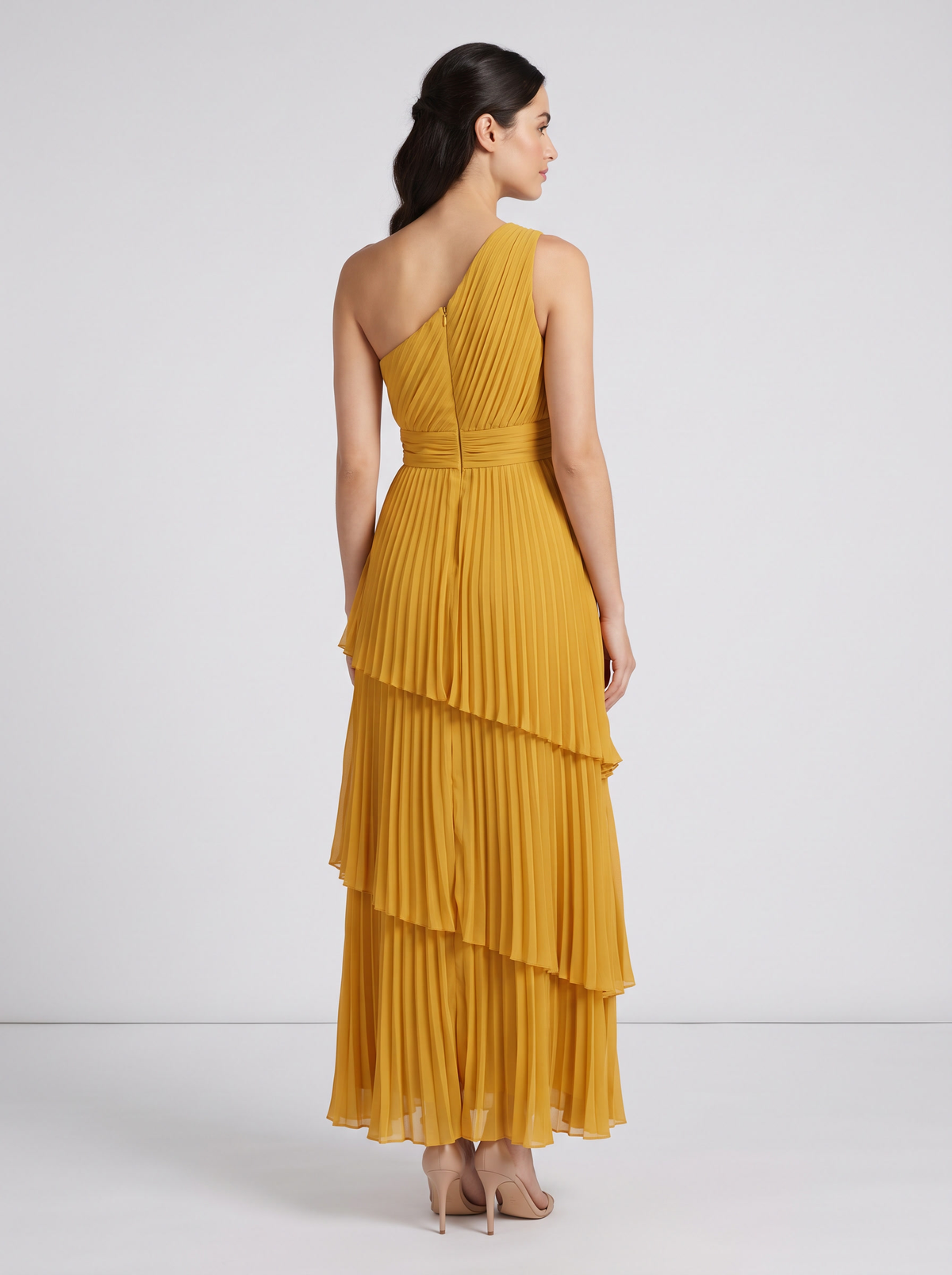 ILENE | ONE SHOULDER TIERED MAXI DRESS - Mustard