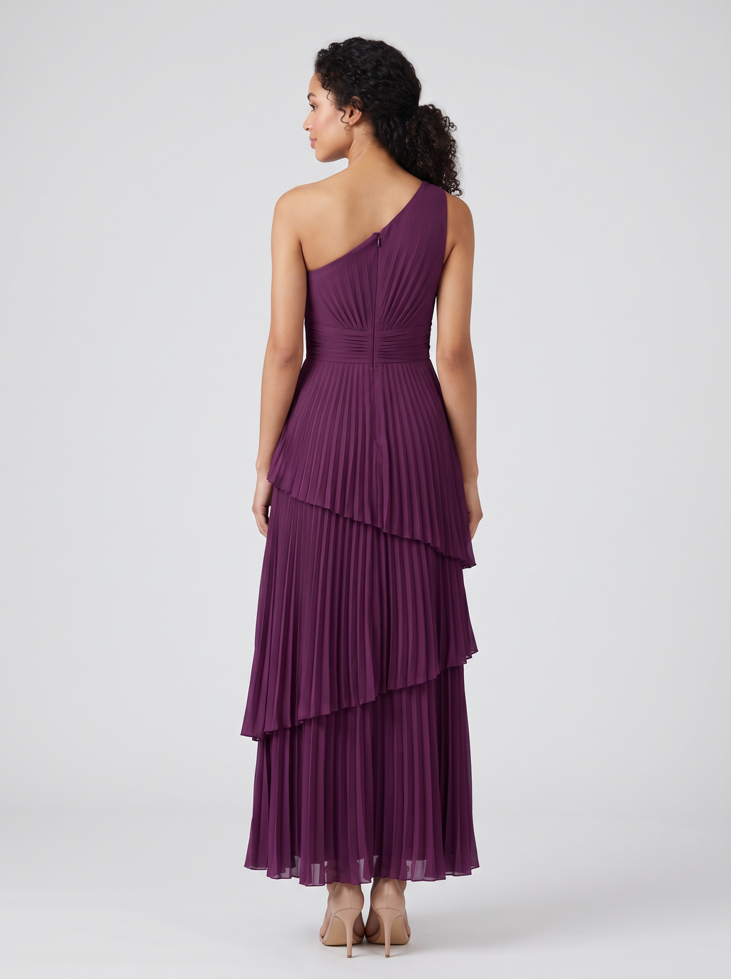 ILENE | ONE SHOULDER TIERED MAXI DRESS - Plum