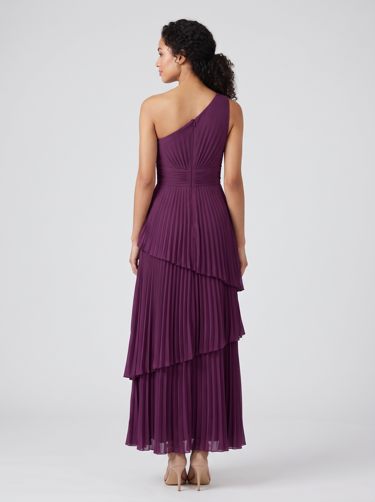 ILENE | ONE SHOULDER TIERED MAXI DRESS - Plum