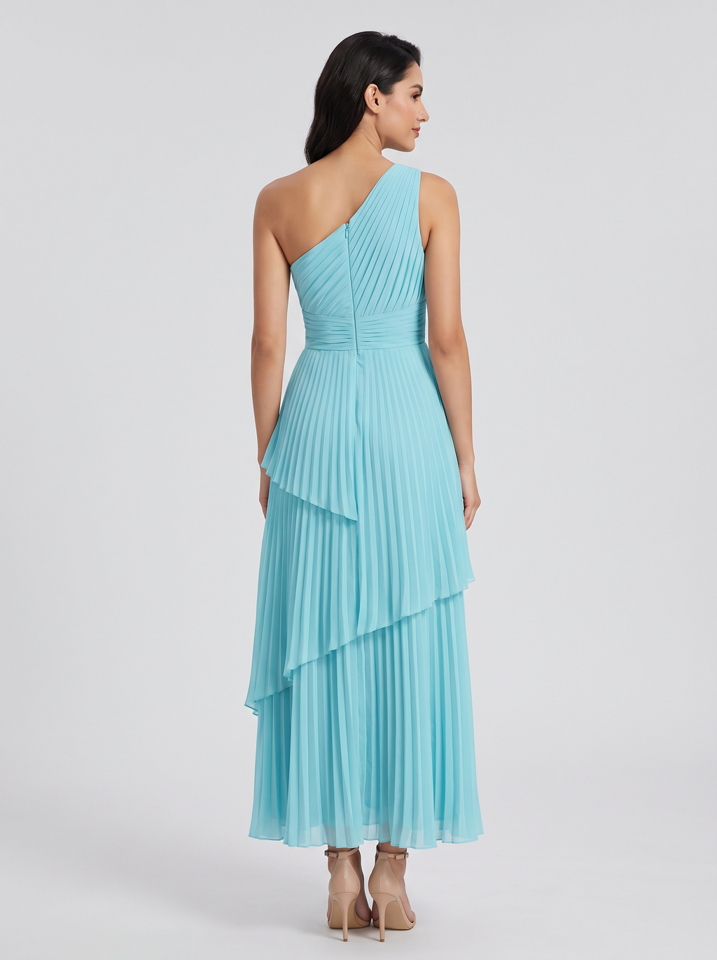 ILENE | ONE SHOULDER TIERED MAXI DRESS - Pool Blue