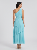 ILENE | ONE SHOULDER TIERED MAXI DRESS - Pool Blue