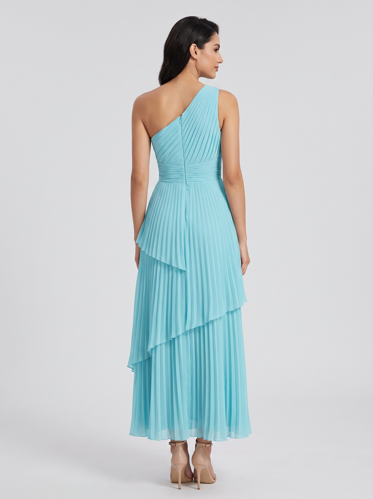 ILENE | ONE SHOULDER TIERED MAXI DRESS - Pool Blue