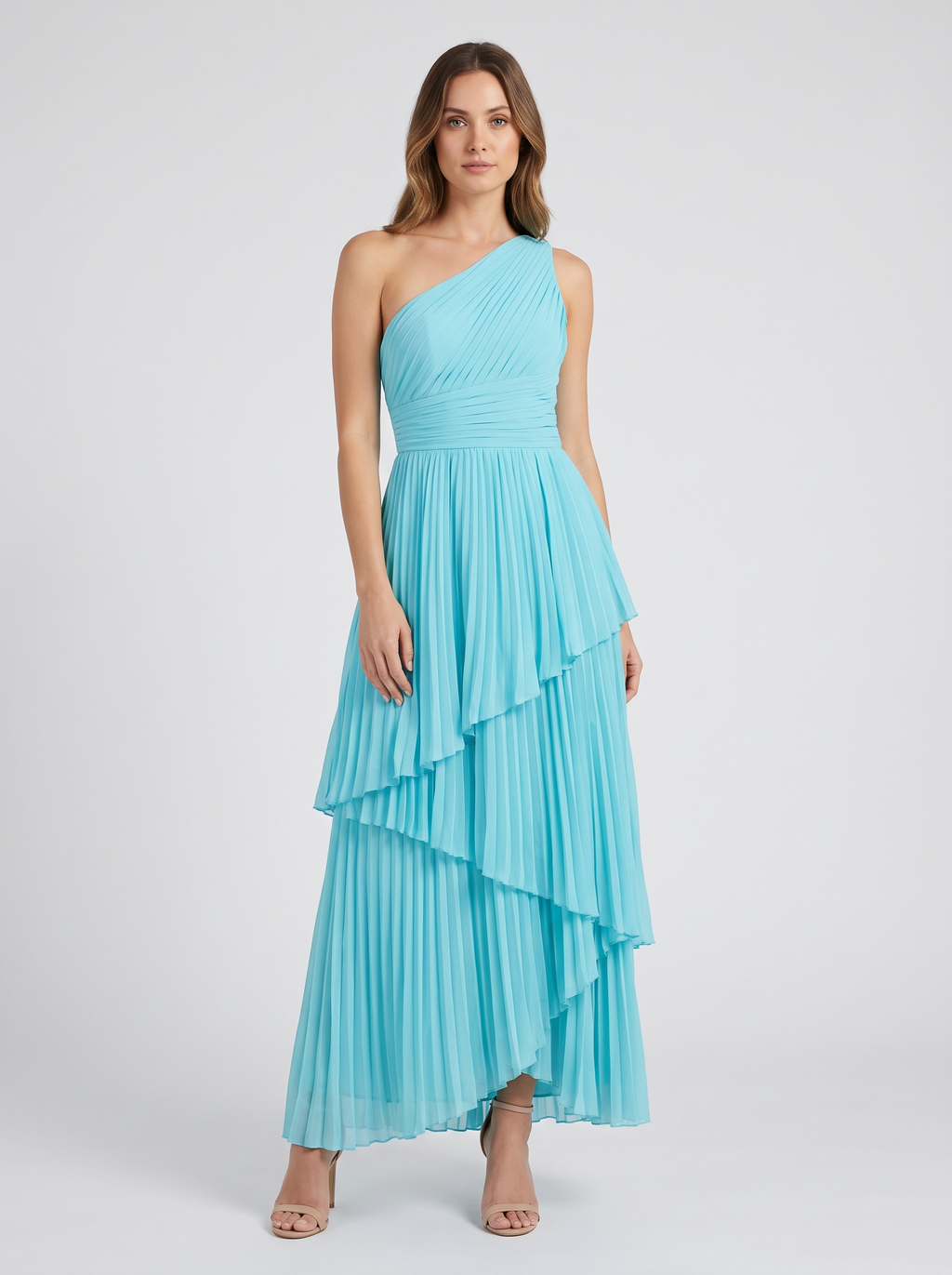 ILENE | ONE SHOULDER TIERED MAXI DRESS - Pool Blue