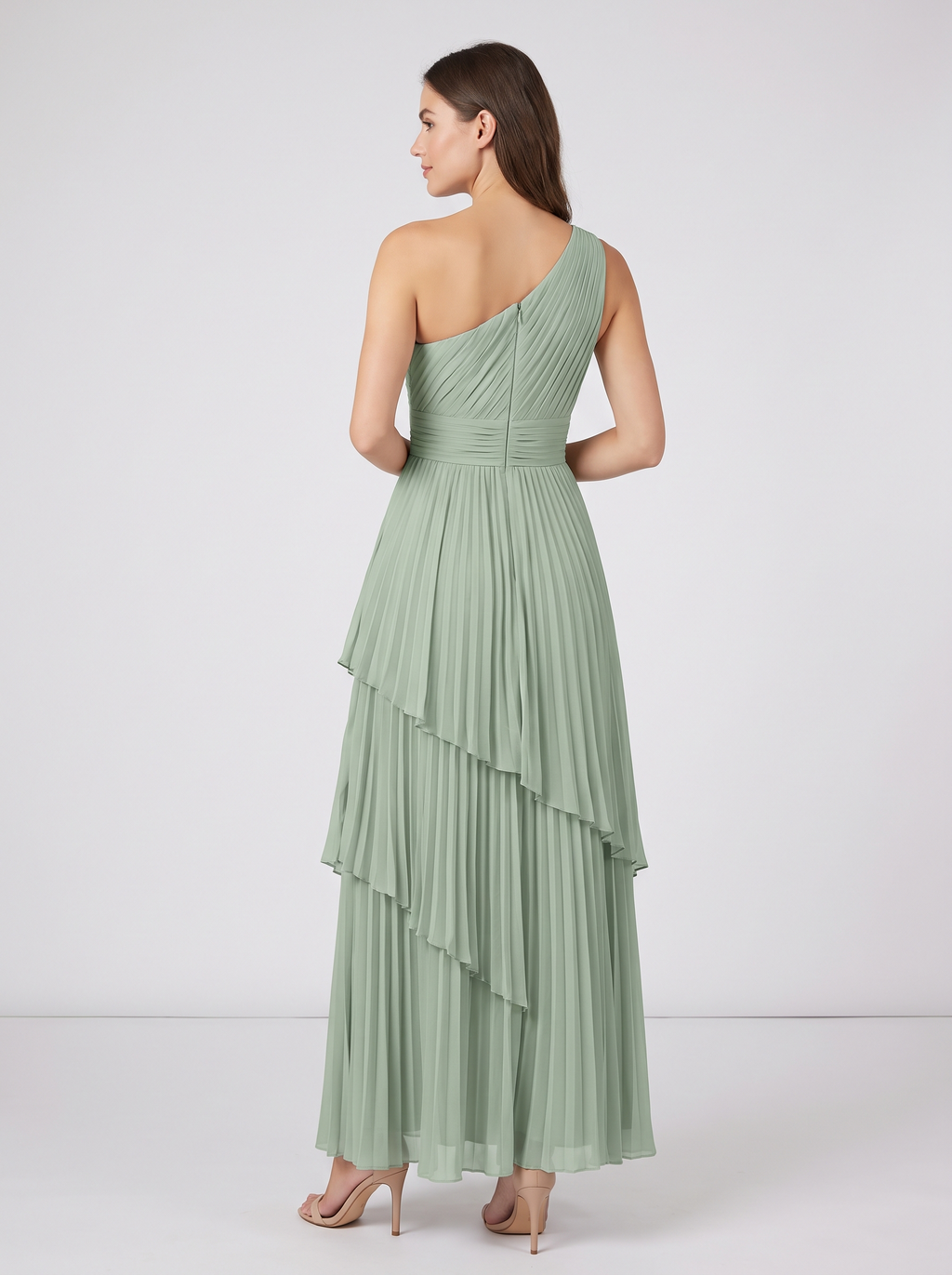 ILENE | ONE SHOULDER TIERED MAXI DRESS - Sage Green