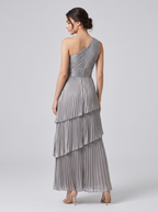 ILENE | ONE SHOULDER TIERED MAXI DRESS - Silver