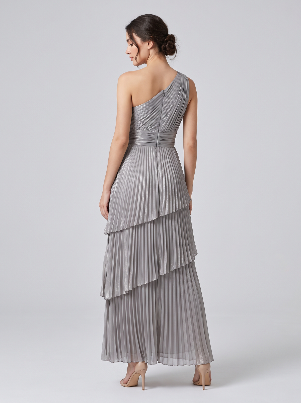 ILENE | ONE SHOULDER TIERED MAXI DRESS - Silver