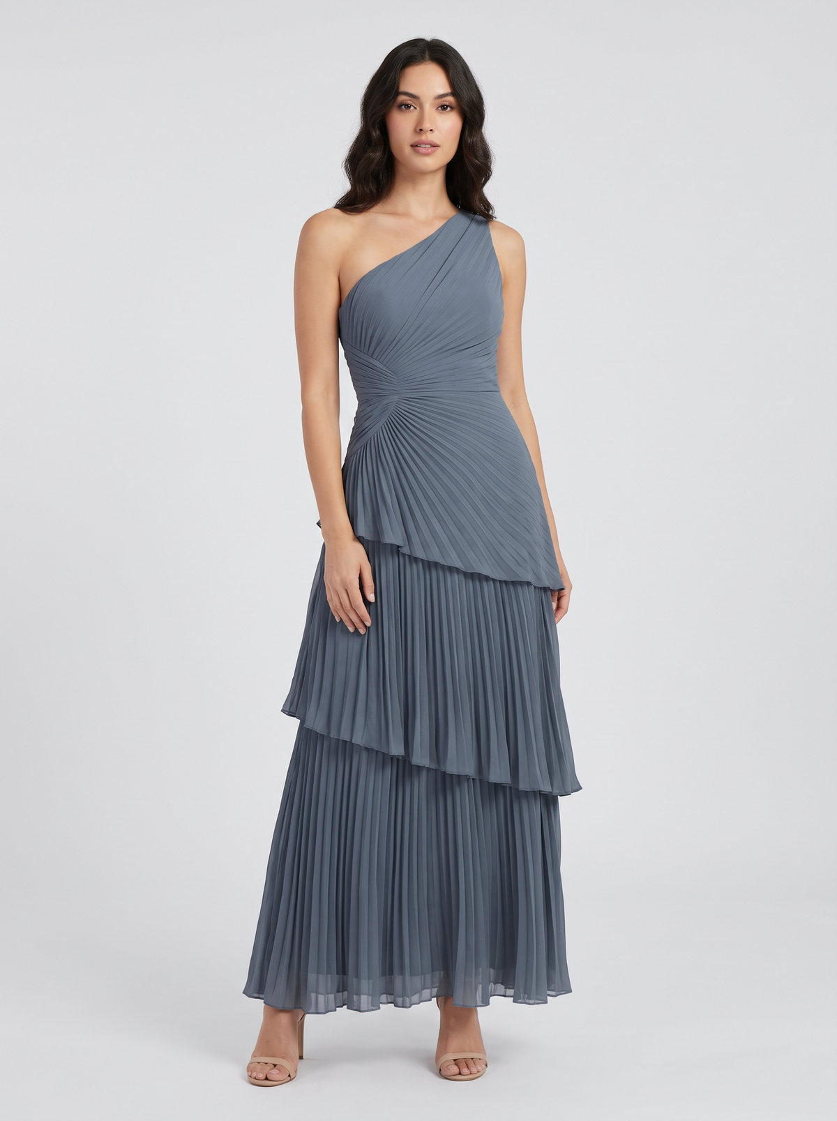 ILENE | ONE SHOULDER TIERED MAXI DRESS - Slate Blue