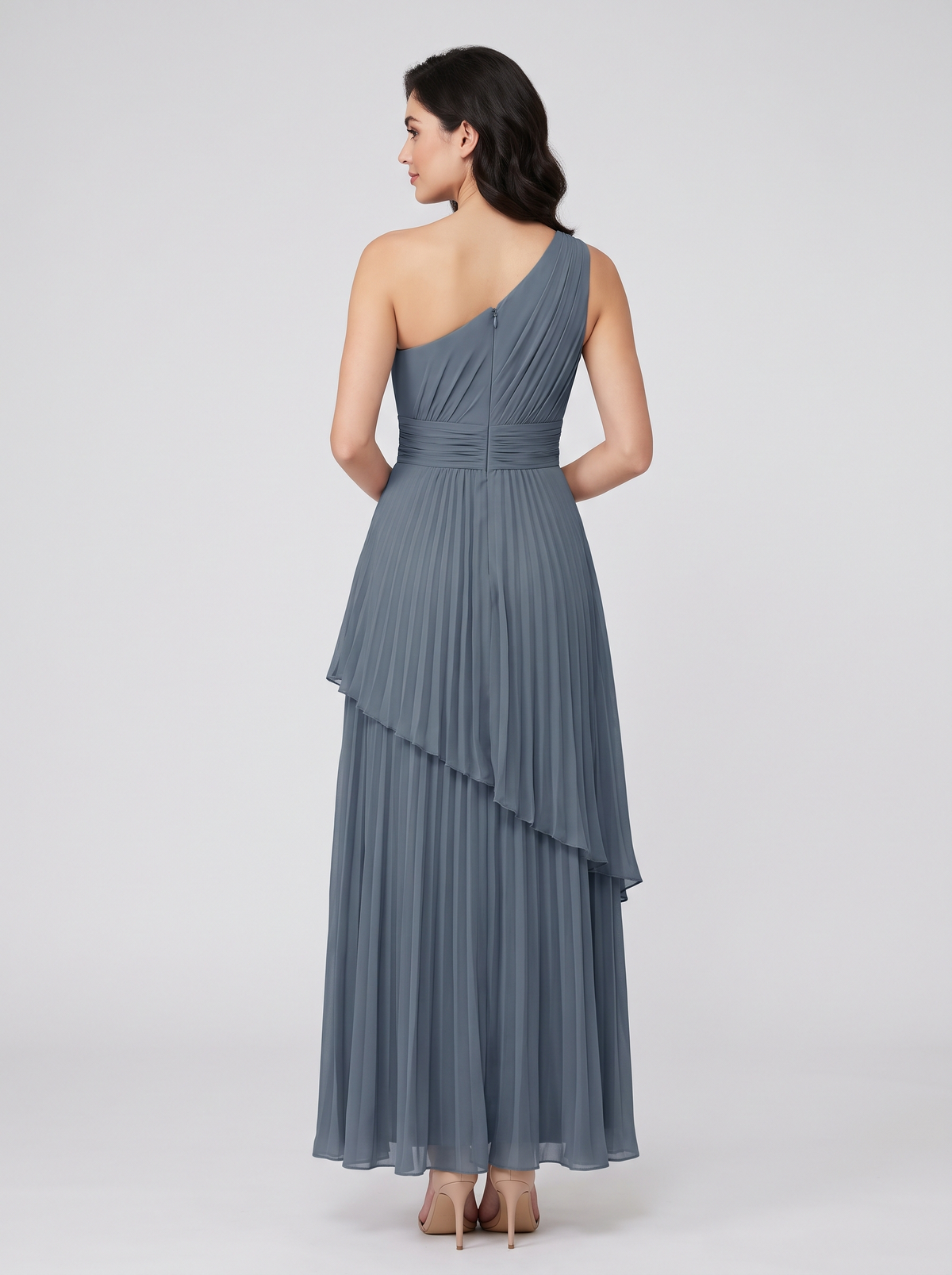 ILENE | ONE SHOULDER TIERED MAXI DRESS - Slate Blue