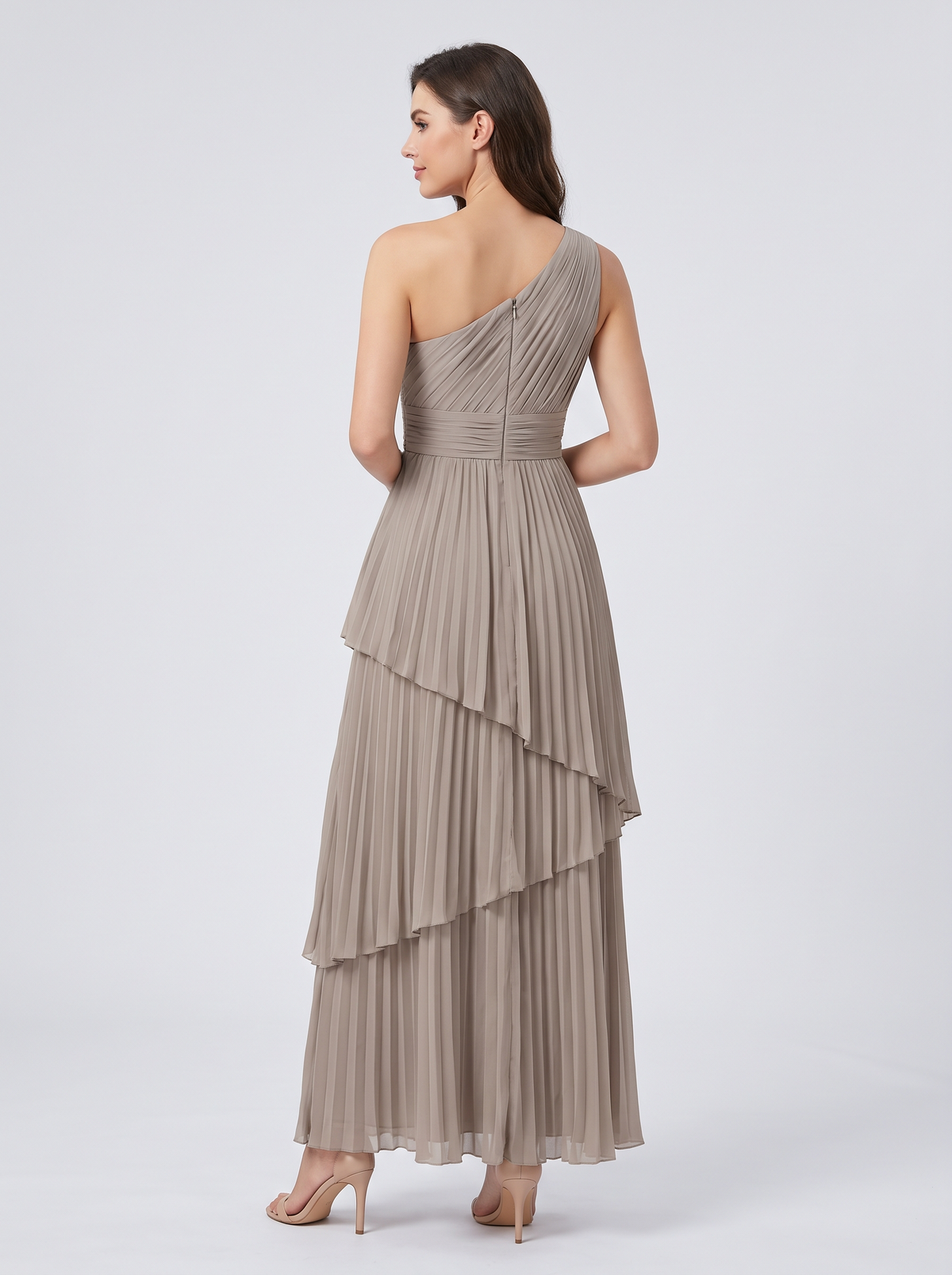 ILENE | ONE SHOULDER TIERED MAXI DRESS - Taupe