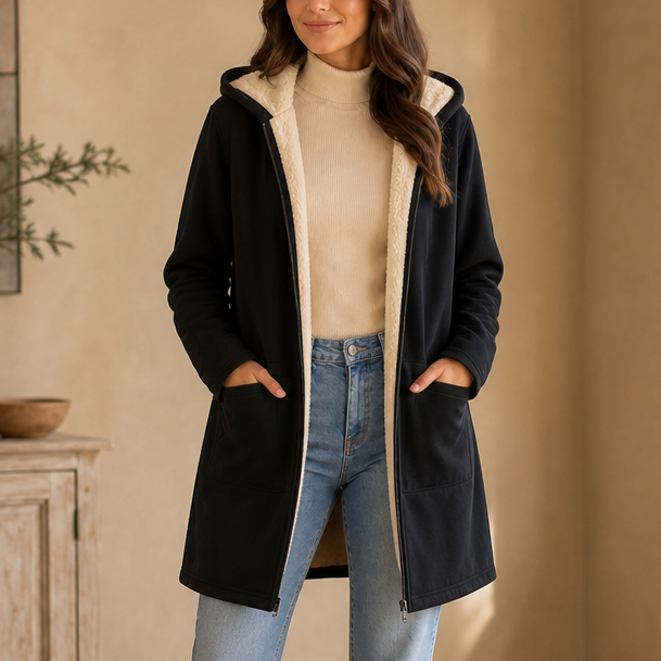 ILSE | FAUX FLEECE-LINED HOODED JACKET - Black