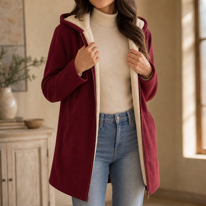 ILSE | FAUX FLEECE-LINED HOODED JACKET - Burgundy