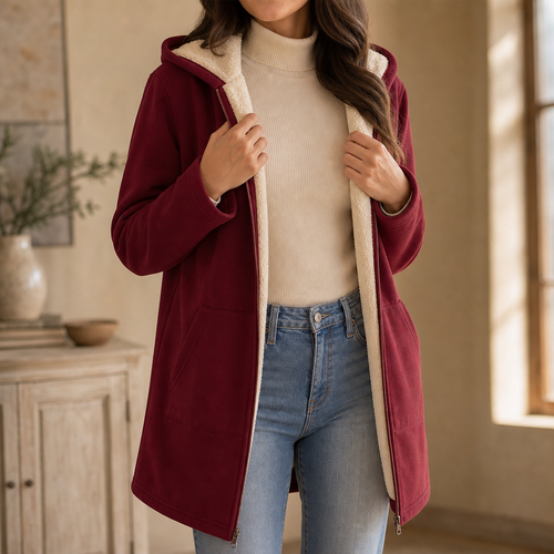 ILSE | FAUX FLEECE-LINED HOODED JACKET - Burgundy