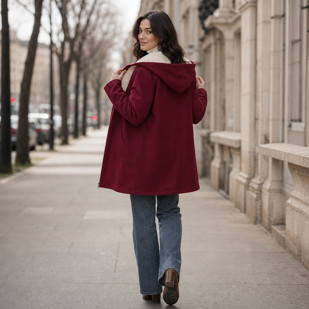 ILSE | FAUX FLEECE-LINED HOODED JACKET - Burgundy