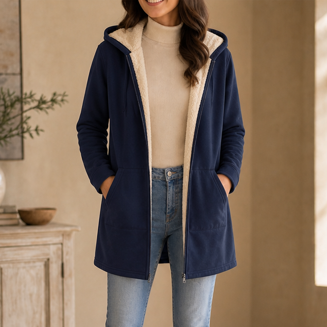 ILSE | FAUX FLEECE-LINED HOODED JACKET - Navy Blue