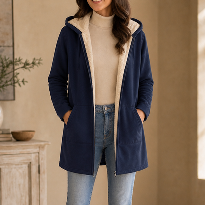 ILSE | FAUX FLEECE-LINED HOODED JACKET - Navy Blue