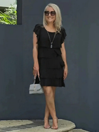 IMOGENE | TIERED FLUTTER SLEEVE MIDI DRESS - Black