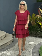 IMOGENE | TIERED FLUTTER SLEEVE MIDI DRESS - Burgundy