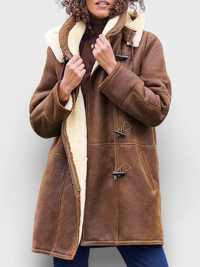 INDIA | SHEARLING LINED TOGGLE COAT - Brown
