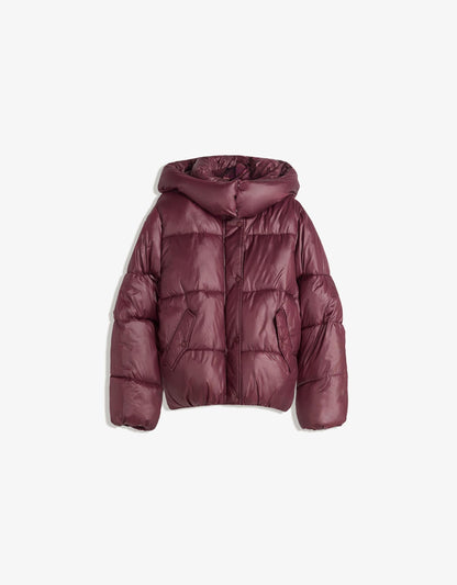 INEZ | HIGH SHINE PUFFER JACKET - Burgundy