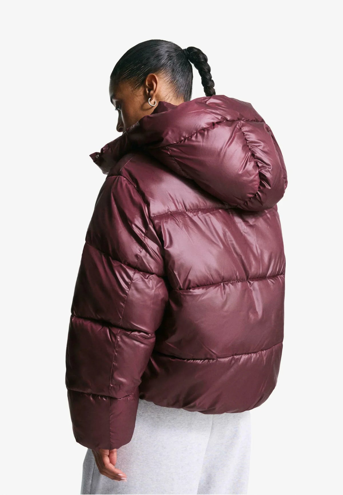 INEZ | HIGH SHINE PUFFER JACKET - Burgundy