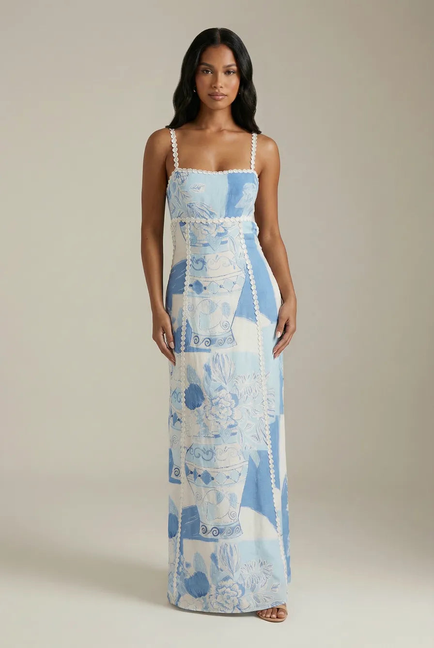 IOLANTHE | PRINT MAXI DRESS - Blue White Print