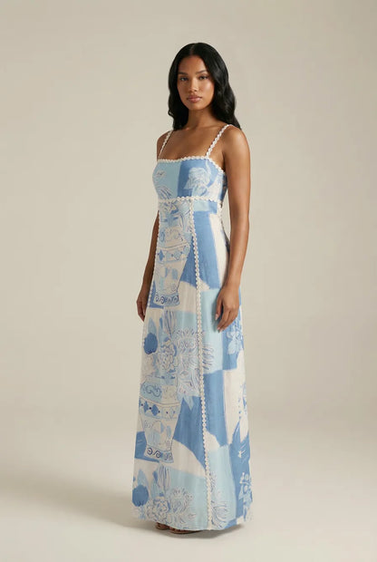 IOLANTHE | PRINT MAXI DRESS - Blue White Print