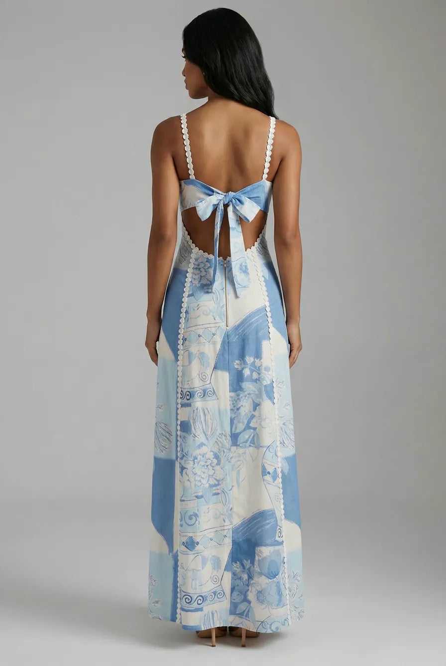 IOLANTHE | PRINT MAXI DRESS - Blue White Print