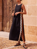 IRENA | WAVY TRIM SLEEVELESS MIDI DRESS - Black