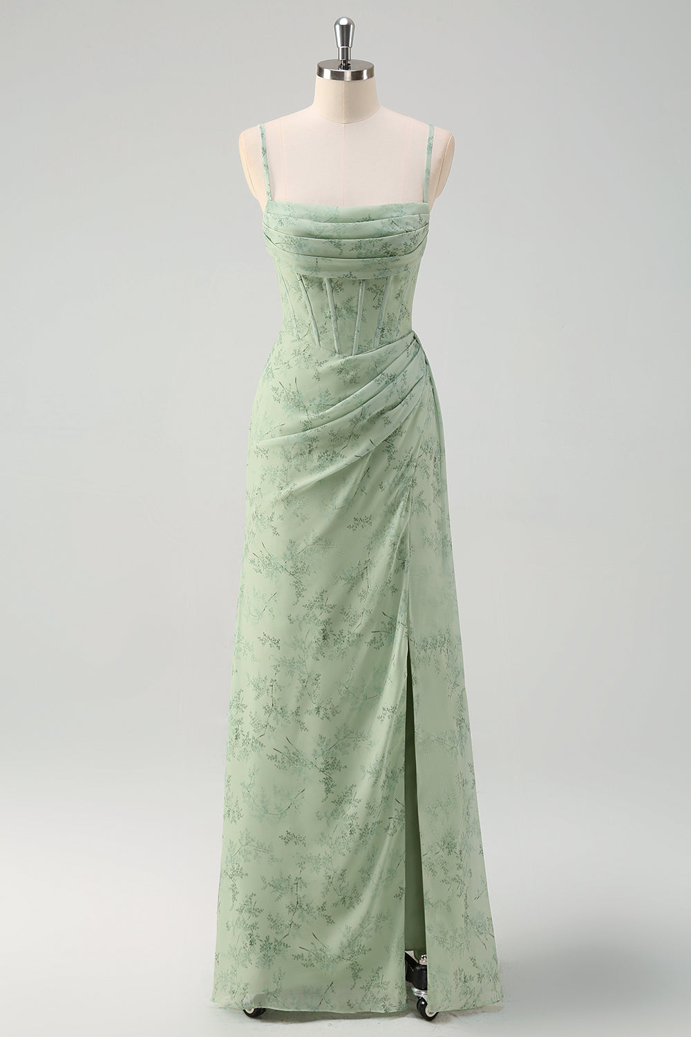 ISABEAU | CORSET CHIFFON GOWN - Dusty Sage Floral