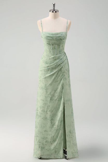 ISABEAU | CORSET CHIFFON GOWN - Dusty Sage Floral