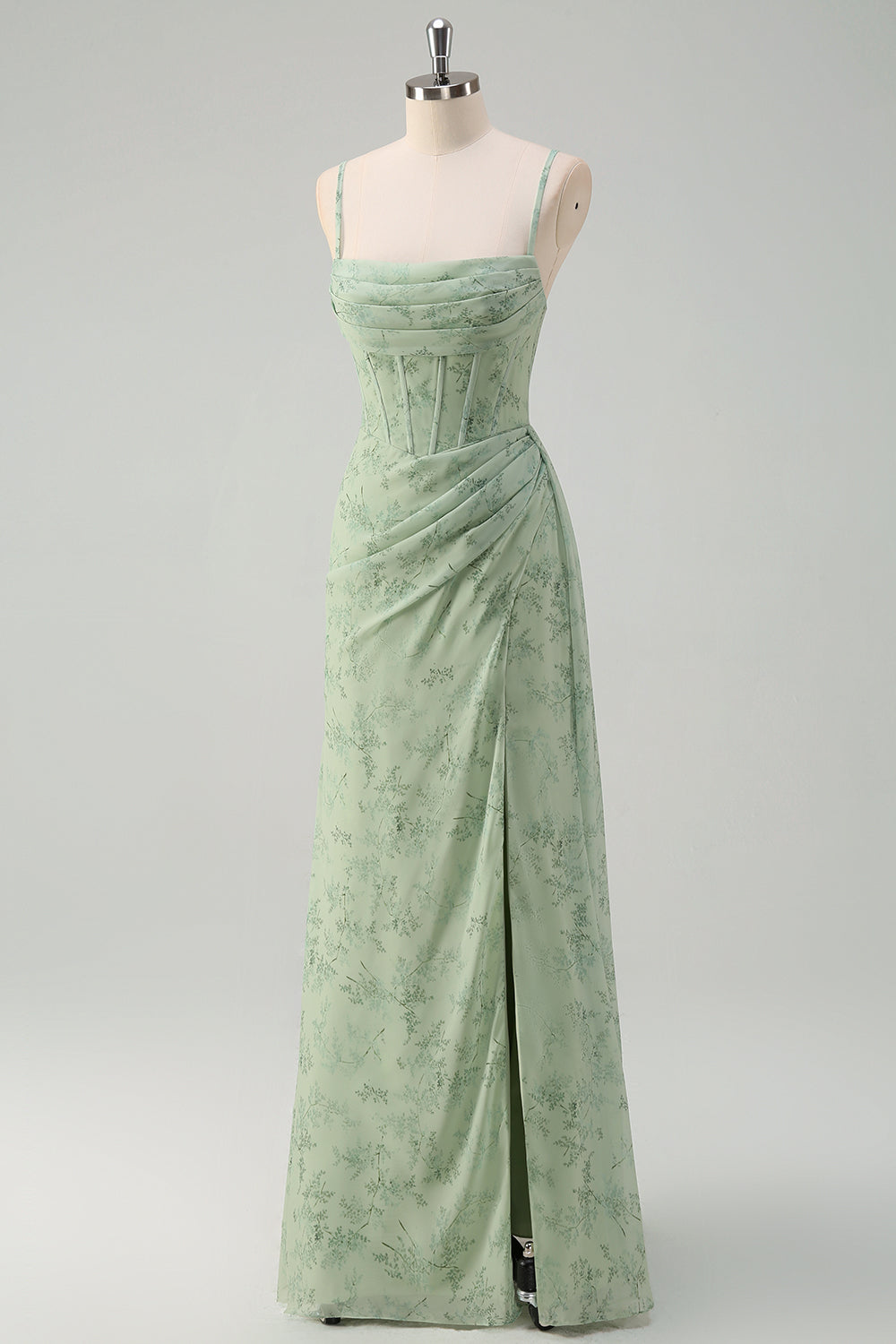 ISABEAU | CORSET CHIFFON GOWN - Dusty Sage Floral