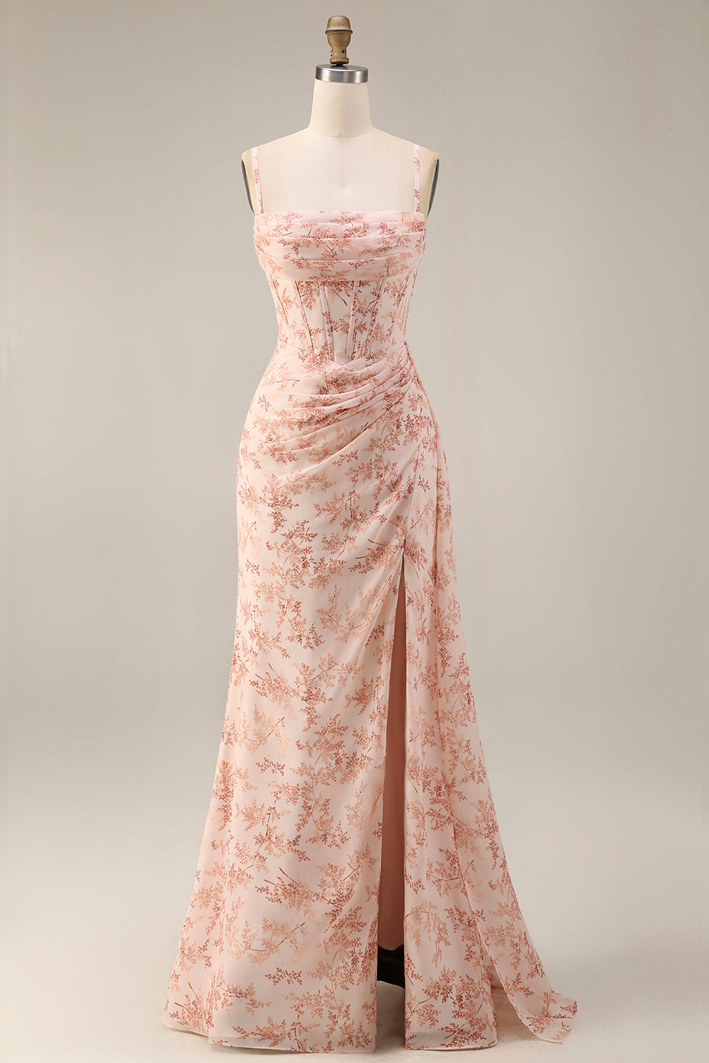 ISABEAU | CORSET CHIFFON GOWN - Pink Floral