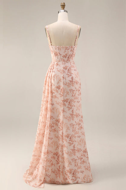 ISABEAU | CORSET CHIFFON GOWN - Pink Floral