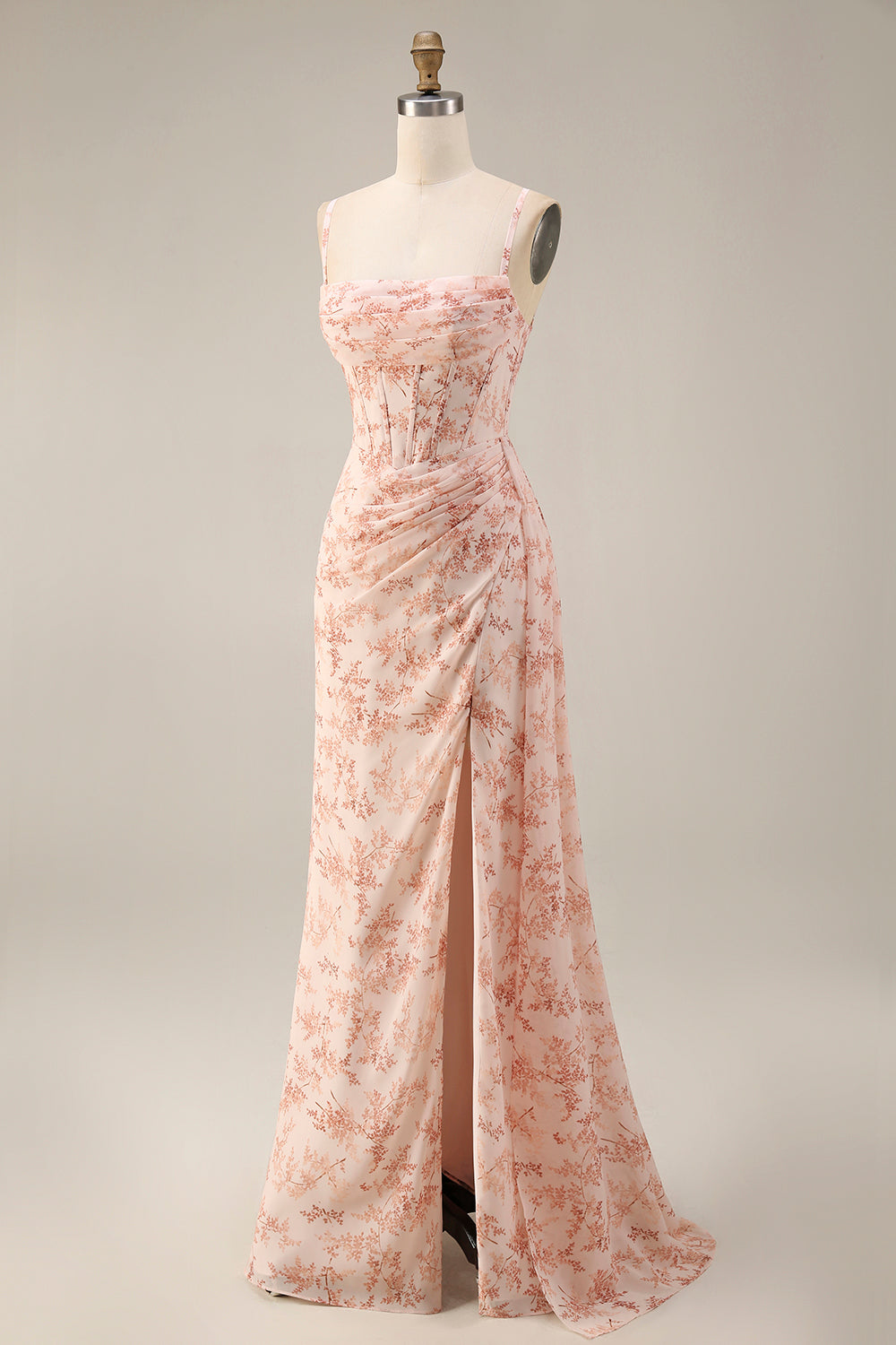 ISABEAU | CORSET CHIFFON GOWN - Pink Floral